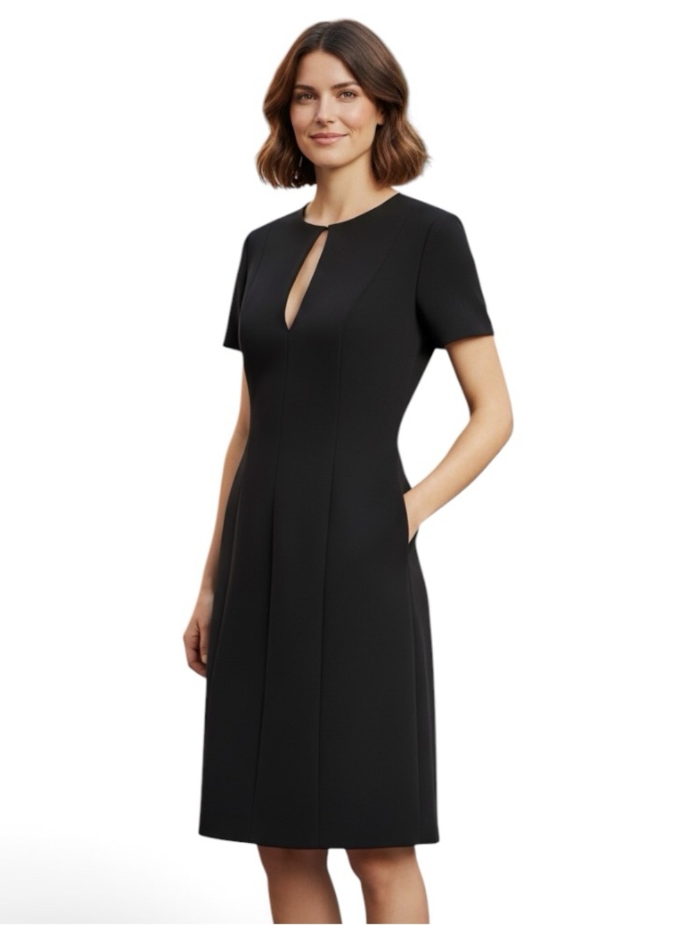 Theory Admiral Crepe Front Zip Black Shift Dress Front Pockets Sz 8 | NWT - Picture 2 of 9